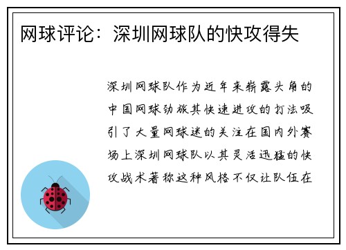 网球评论：深圳网球队的快攻得失