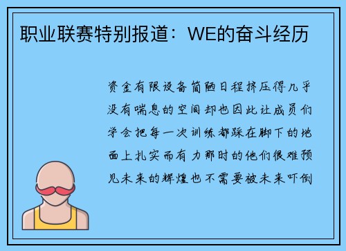 职业联赛特别报道：WE的奋斗经历