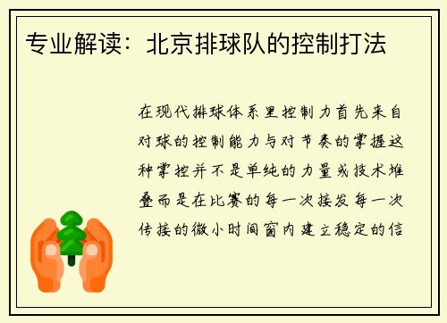 专业解读：北京排球队的控制打法
